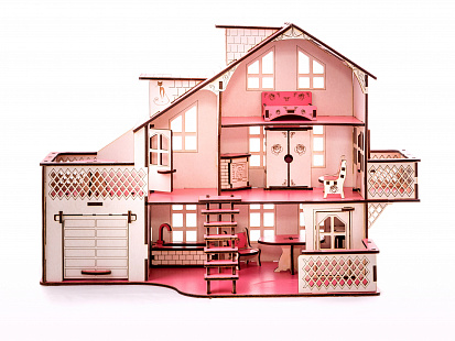 Фото ЭД-015 Кукольный домик с гаражем,цвет Тиффани (мебель в комплекте)