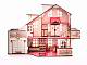 миниатюра ЭД-015 Кукольный домик с гаражем,цвет Тиффани (мебель в комплекте)
