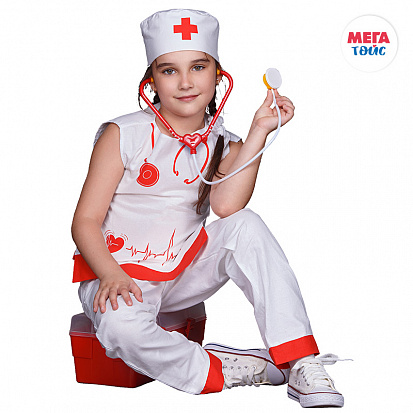 Фото товара МТ 84757 Набор МЕДИК 7 пред.: штаны, накидка, колпак, стетоскоп, очки, шприц, градусник