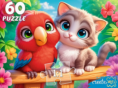 Фото товара П60-5994 Пазл 60 Котёнок и попугай П60-5994