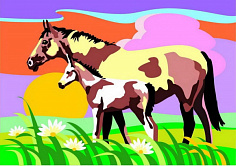 LORI Ркн-078 Картина по номерам для малышей "Пара лошадей"