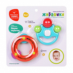 939864 Набор погремушек "Звуки музыки": 2 шт. бубен и бубенчики, 9,5 см, в ассорт.