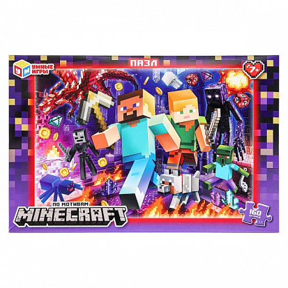 Фото товара 4660254477506 По мотивам Minecraft. Пазлы в коробке 160 деталей. 285х190х33 мм. Умные игры