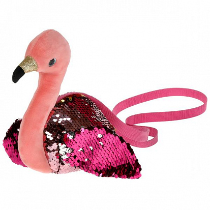 Фото F80131-17 Мягкая игрушка сумочка в виде фламинго из пайеток 16х18см, в пак МОЙ ПИТОМЕЦ