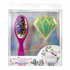 Т21931 Lukky наб.щетка массажная с блёстками+зеркало в ПВХ кор. (10317120/211221/3024283)