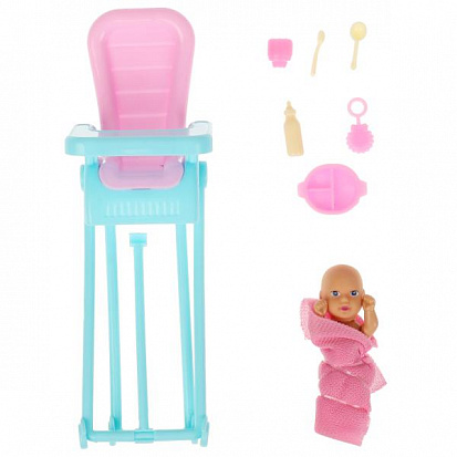 Фото ACB-01-S-BB Аксессуары для кукол 29 см младенец,стульчик для кормления и акс,блистер КАРАПУЗ