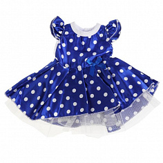 OTF-2101D-RU Одежда для кукол 40-42см атласное платье синий горох КАРАПУЗ в шт.100шт