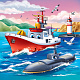 миниатюра ХК-4056 Холст с красками 20х20 см по номерам (в коробке), (14цв) Корабль и подводная лодка (Арт. ХК-