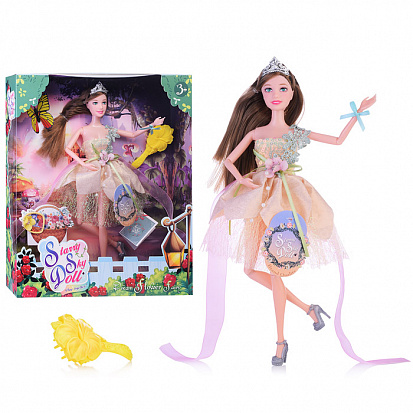 Фото SK015D Кукла "Цветочная Фея" в золотистом платье, подвижные руки и ноги, в коробке