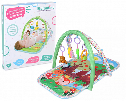 IT106281 Коврик мягкий "Elefantino" 4 подвесные игрушки-погремушки с эл. прорезывателя, съемные дуги фото