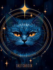 СКЕТЧБУК А5. КОСМИЧЕСКИЙ КОТ (выб.лак,чёрная резинка)
