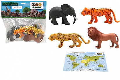 Фото 200662264 Игровой набор "Животные" с картой обитания внутри (4 шт в наборе) (Zooграфия)