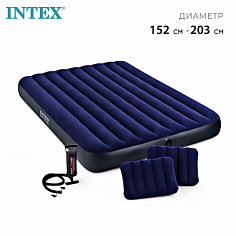 64765 Матрас надувной Classic Downy Fiber-Tech,152 x 203 х 25 см, с ручным насосом, 64765 INTEX