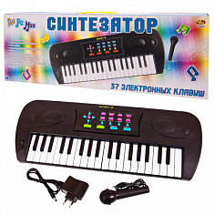 D-00062 Синтезатор черный 37 клавиш,с микрофоном, эл/мех, с адаптером в комплекте, 53x6x19,2