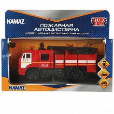 KAM43502-15FIR-RD Машина металл KAMAZ 43502 ПОЖАРНАЯ АЦ 15 см, двери, подвиж дет, инерц, кор. Техноп