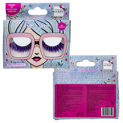 Фото товара Т21770 LUKKY Fresh Lash ресницы накладные цветные пушистые, цвет фиолетовый, клей в комплекте, кор.
