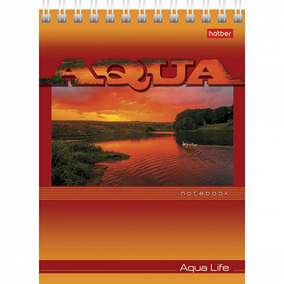 Фото товара 038365 Блокнот ХАТБЕР А6 "AQUA", 40л, клетка, гребень (40Б6B1гр Aqua) (038365)
