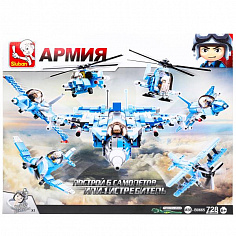 M38-B0665 (8) Конструктор пласт. военный самолет/вертолет с фигуркой, 728дет. в русс. кор.