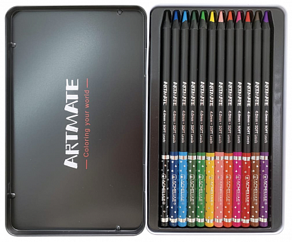 Фото Набор цветных карандашей ACMELIAE "BLACKWOOD ARTMATE" 12 цв. в металлическом футляре (43567)