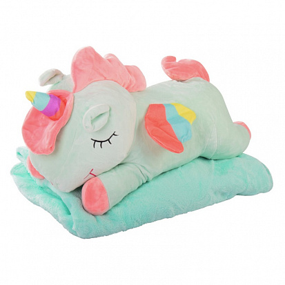 Фото товара 21316/603-З Мягкая Игрушка Maxitoys Плед Единорожка Зеленый 60 см