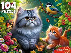Ф104-7603 Пазл 104 Котики с синицей Ф104-7603