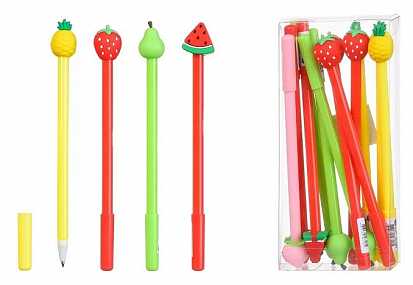 Ручка шариковая детская BASIR "ФРУКТЫ" яркий, цветной корпус ассорт. синяя (МС-5664) фото