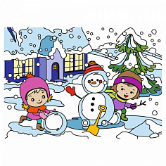 LORI Ркн-127 Картина по номерам для малышей Зимняя серия "Снежные забавы"