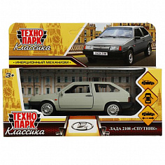 2108-12-SR Машина металл LADA-2108 "СПУТНИК" 12 см, двер, баг, инерц, серебристый, кор. Технопарк