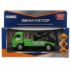 KAMMOV-15-GNWH Машина металл KAMAZ ЭВАКУАТОР 15 см, двери, подвиж дет, инерц, зеленый, кор. Технопар