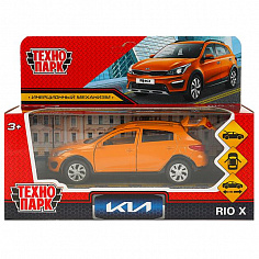 XLINE-12-OG Машина металл KIA RIO X длина 12 см, двери, багаж, инерц, оранжевый, кор. Технопарк