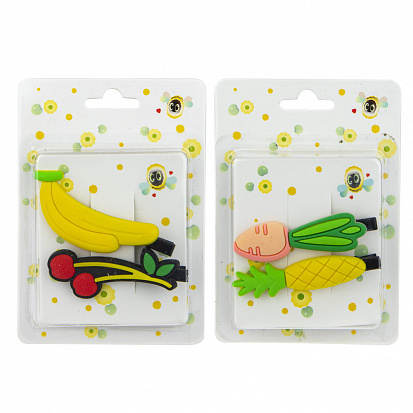 Фото товара Lukky Т19317 Набор 2 заколочки , в асс-те 2 вида, "Редька и Ананас", "Банан и Вишня", блистер 