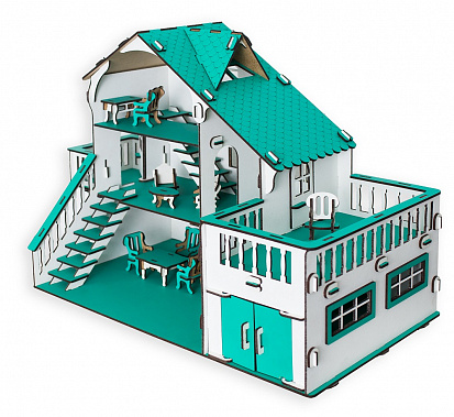 Фото ЭД-063 Сборная игрушка Кукольный домик с террасой,цвет Зеленый мебель в комплекте Габариты игрушки:
