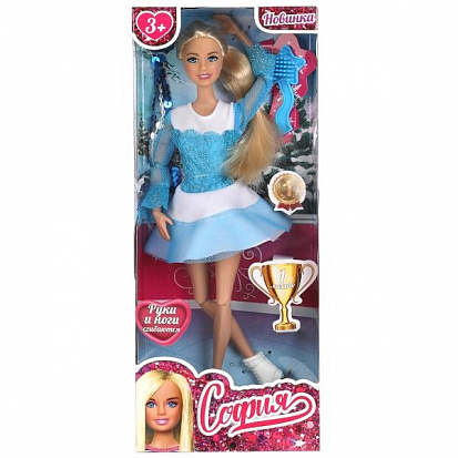 Фото товара 66001S-F1-S-BB Кукла 29 см София фигуристка, в комплекте расческа, коньки, лента КАРАПУЗ