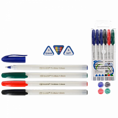 МС-7096-6A Ручки в наборе шар. 6шт ( 4цв) .белый корпус, треугол.,цв.колпачок в пласт упаковке на кн