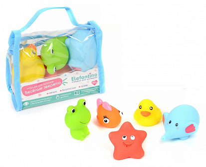 Фото IT106296 Набор игрушек для купания "Elefantino. Животные" (брызгалки), 5 штук в сумочке 15*6*13 см.