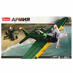 M38-B1108 Конструктор пласт. самолет+пушка с фигурками, 560дет. в русс. кор.