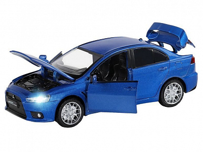 Фото 1251330JB Машинка металл. 1:32 Mitsubishi Lancer Evolution, синий, откр. передние двери, свет, звук