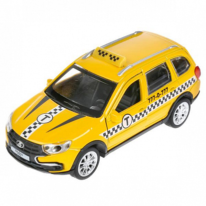 Фото GRANTACRS-12SLTAX-YE Машина металл свет-звук "lada granta cross 2019 такси"12см,инерц,.желтый,в кор 