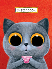 СКЕТЧБУК А5. КОТИК С ЧАШКОЙ (выб.лак, розовая резинка)