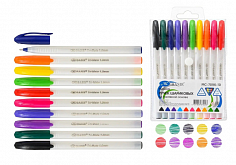 МС-7096-10 Ручки в наборе шар. 10 цв.белый корпус, треугол.,в пласт упаковке на кнопке