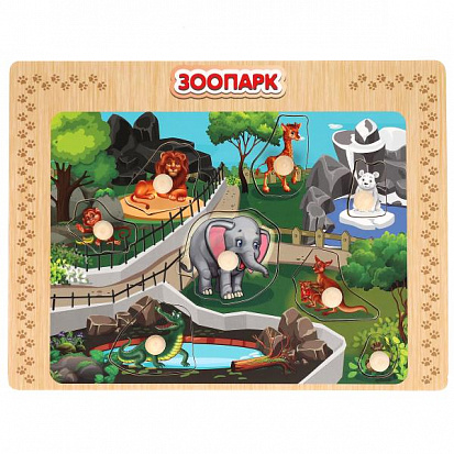 Фото W0141 Игрушка деревянная рамка-вкладыш "зоопарк" Буратино