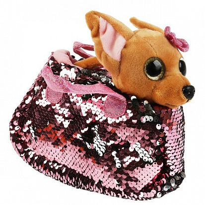 Фото CT-AD191170-PINK Мягкая игрушка собачка 15см в розовой сумочке из пайеток, в пак МОЙ ПИТОМЕЦ