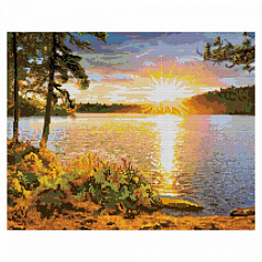 LORI Ам-141 Алмазная мозаика 40*50 см (полное заполнение) "Закат над озером"