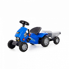 ПОЛЕ84651 Каталка-трактор с педалями "Turbo-2" (синяя) с полуприцепом