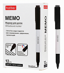 Х-WB_088765 Маркер для доски "Hatber" Memo закруг. пишущий узел 2мм черный, со стирателем