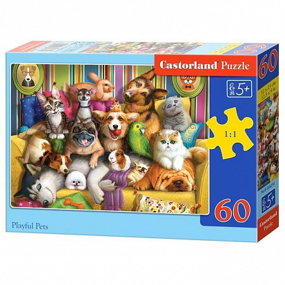 Фото товара Пазлы B5-066254 Игривые домашние животные, (60 деталей MIDI) Castor Land