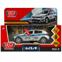 XLINE-12SLPOL-SR Машина металл свет-звук KIA RIO X ПОЛИЦИЯ 12 см, двер, баг, ин, серебр, кор. Техноп