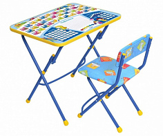 КУ1-12 Комплект КУ1 "Первоклашка"на синем фоне (стол+стул мягкий)детск. складн. (Синий каркас)