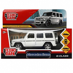 GCLASS-12-WH Машина металл MERCEDES-BENZ G-CLASS 12 см, двери, багажн, белый, кор. Технопарк