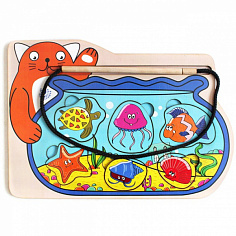 IG0175 Деревянная рыбалка магнитная Кот рыбак IG0175